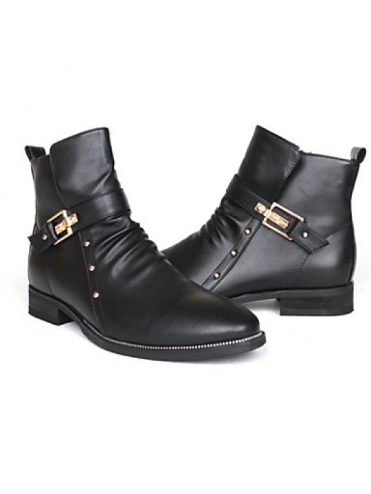 Shoes Casual Leather Boots Elevator Shoes Black  