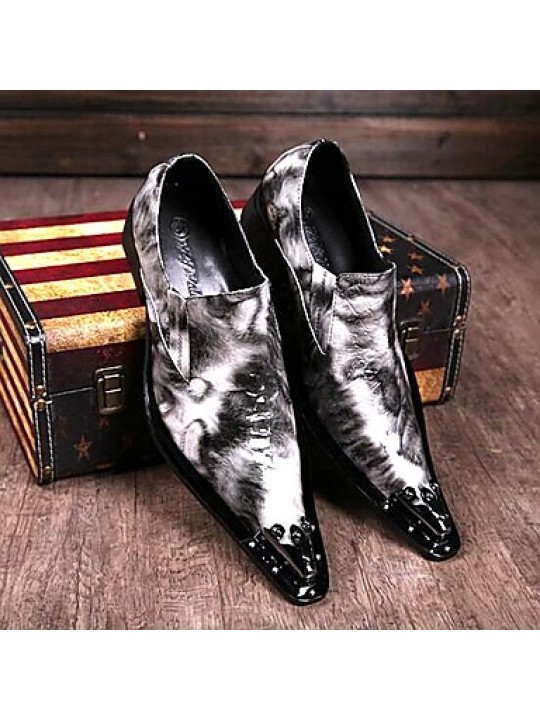   2016 New Style Pure Manual Black Water Wave Wedding / Night Club & Party Cowhide Leather Loafers  