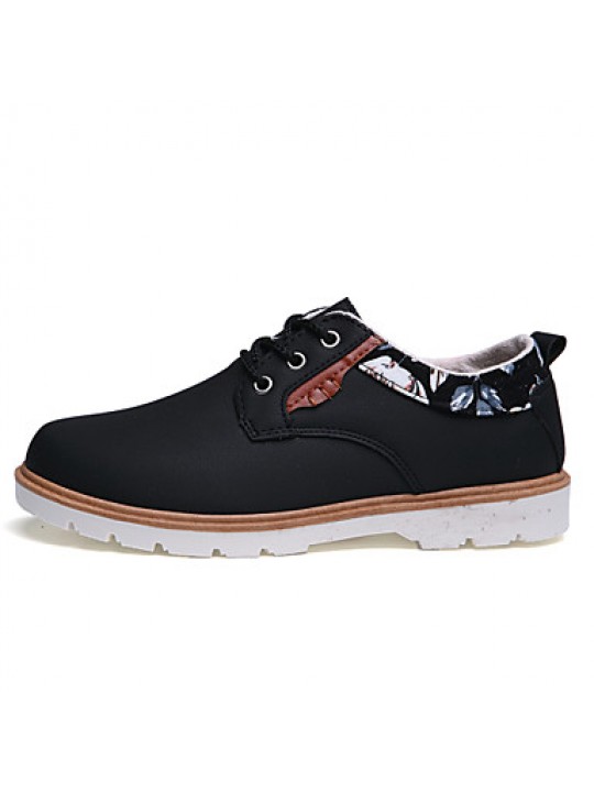 Men's Shoes Leather Casual Oxfords Casual Flat Heel Lace-up Black / Blue / Brown / White  