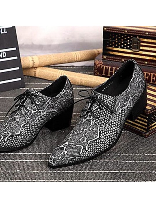 Men's Shoes   Limited Edition Oriental Temperament Nightclub/Party Top Layer Leather Oxfords Silver  