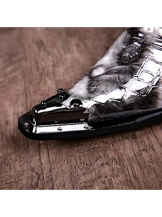   2016 New Style Pure Manual Black Water Wave Wedding / Night Club & Party Cowhide Leather Loafers  