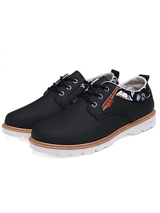 Men's Shoes Leather Casual Oxfords Casual Flat Heel Lace-up Black / Blue / Brown / White  
